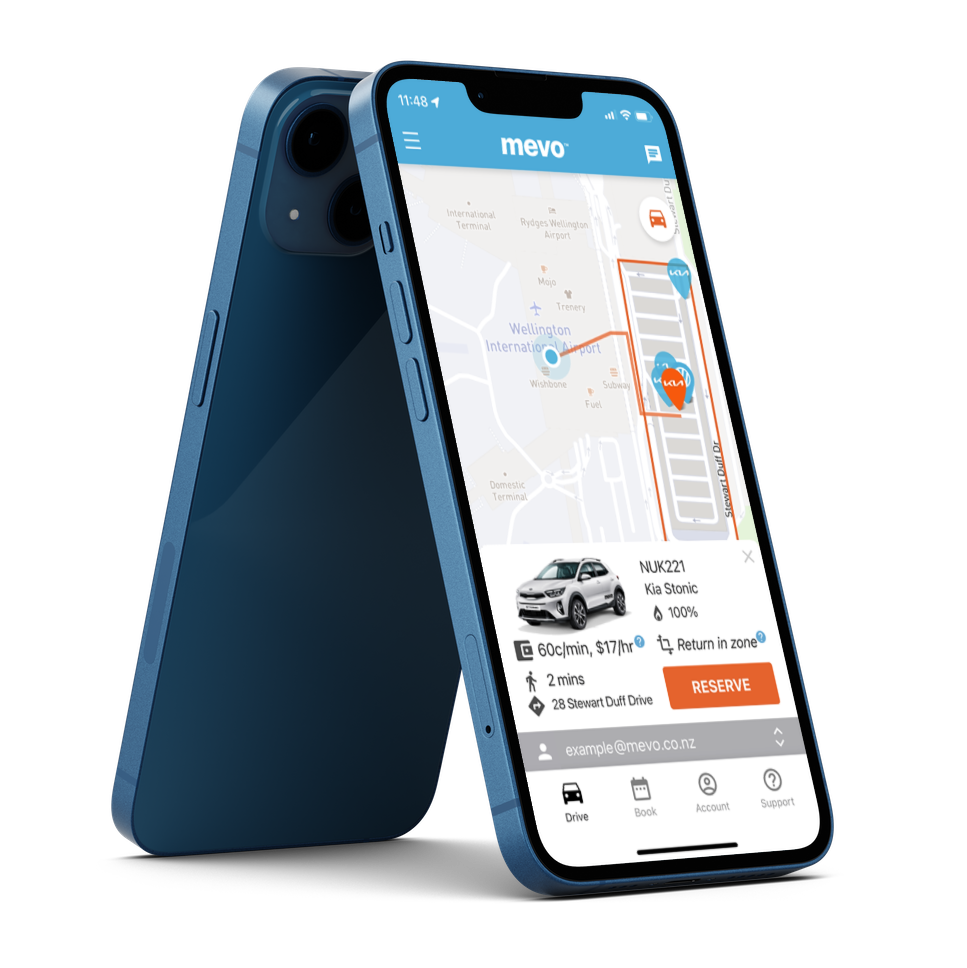 iPhone with the Mevo App open at the Airport