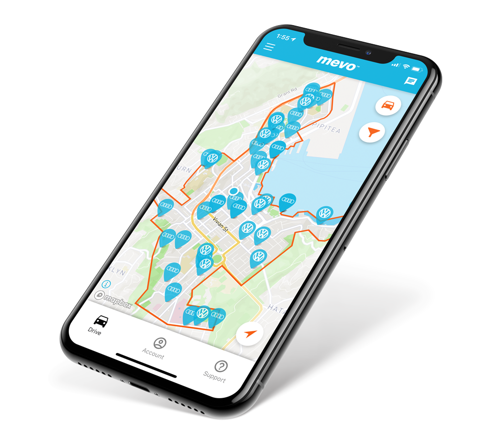 iPhone with the Mevo app displayed on screen