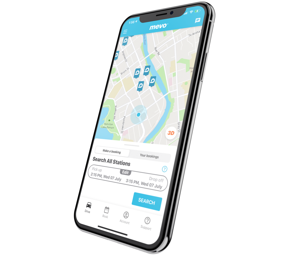 iPhone with the Mevo app displayed on screen