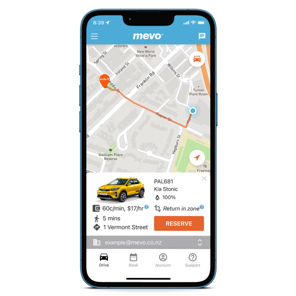 iPhone with the Mevo app displayed on screen